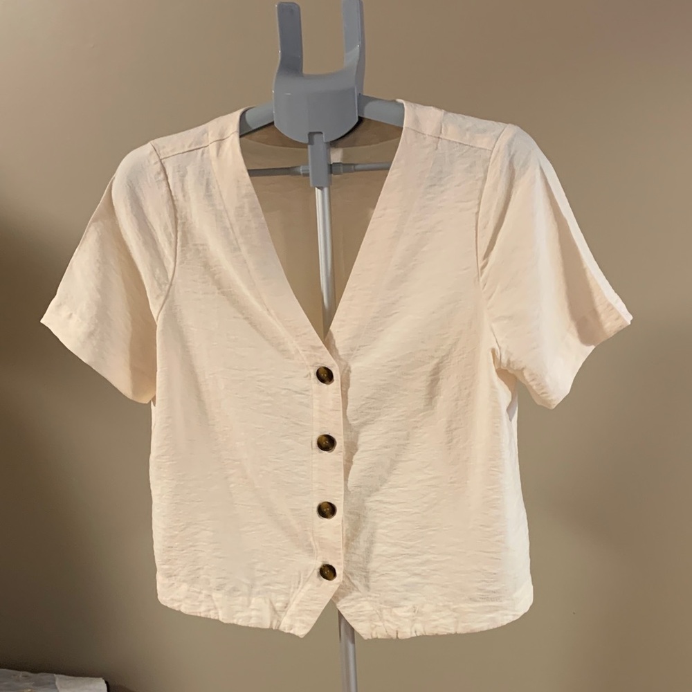 Reitmans Cream Button-Down Women's Shirt large short sleeve